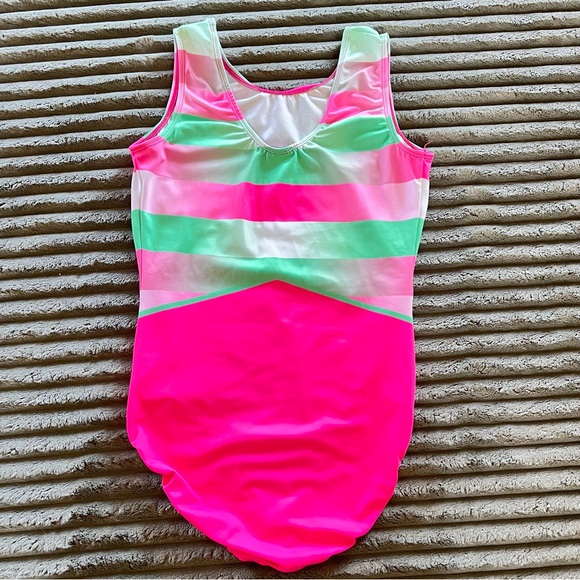 GK Swimsuit /Leotard Blues & BBQ Pink and Green Adult Size L - Picture 2 of 7